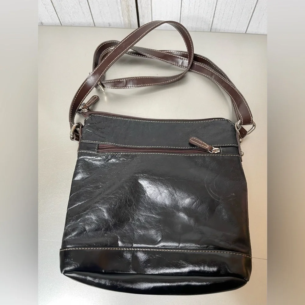 Gianni Bernini Black Leather Crossbody Bag Purse Multi Pocket Organizational Bag - Picture 7 of 8